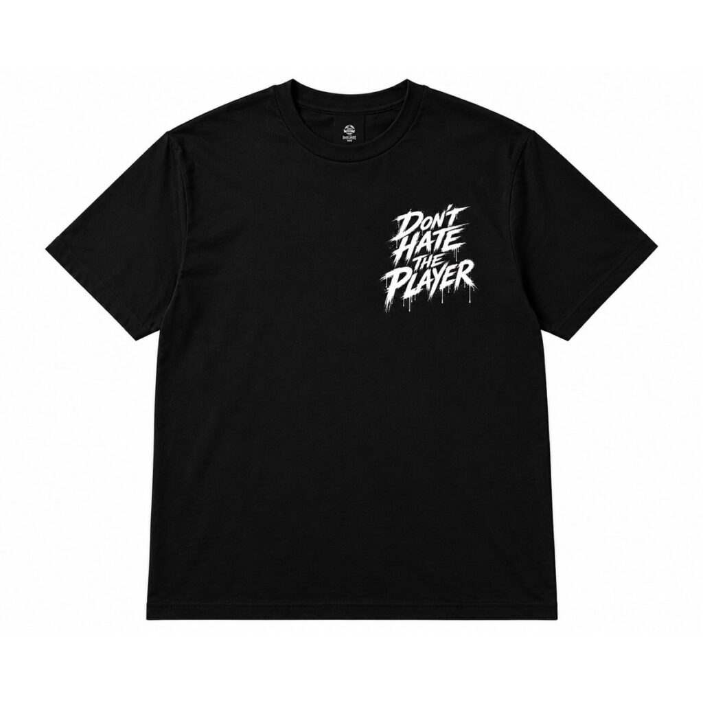 Don't Hate The Player black graphic tee front by Blvnt Objekt Ink