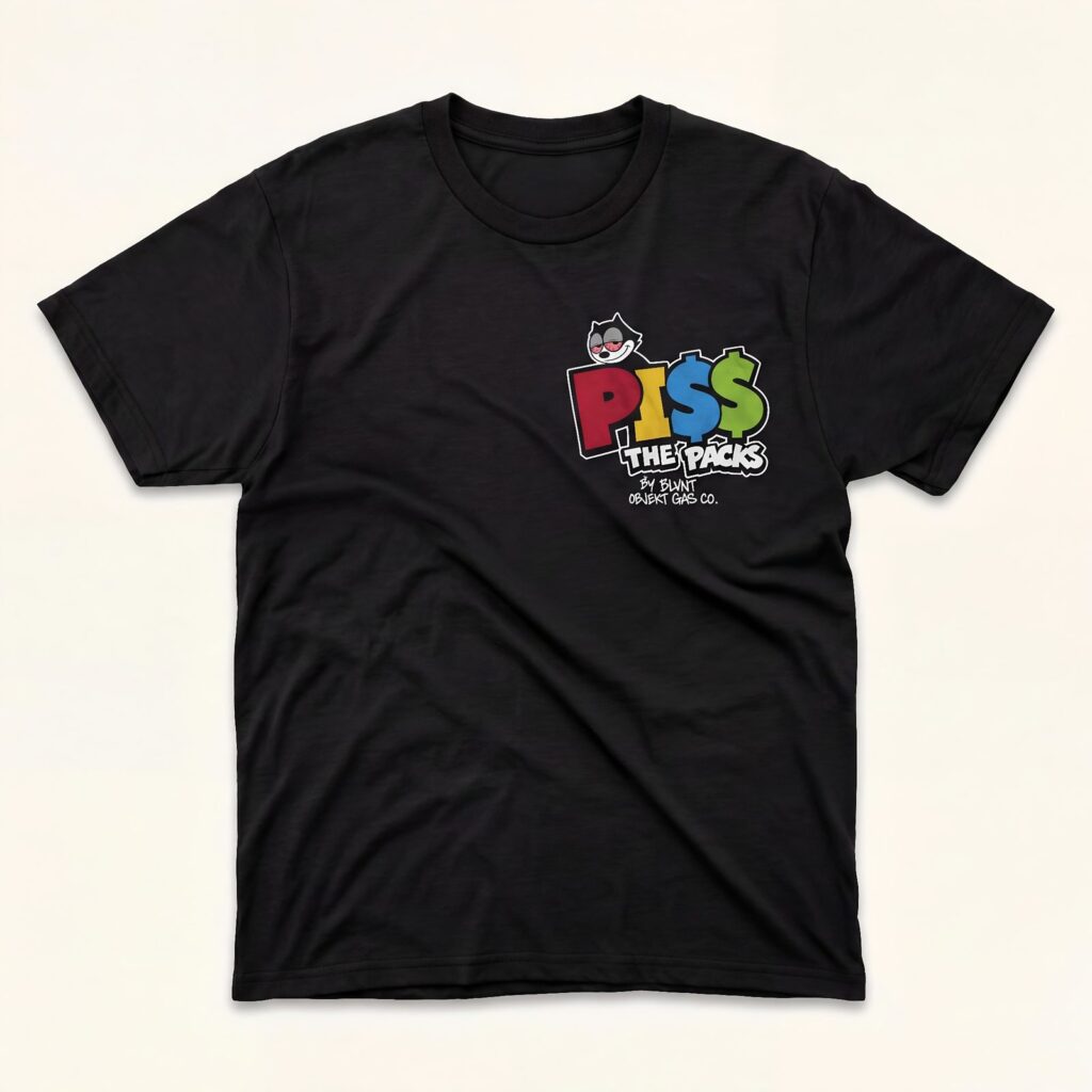PISS PACKS black graphic tee front