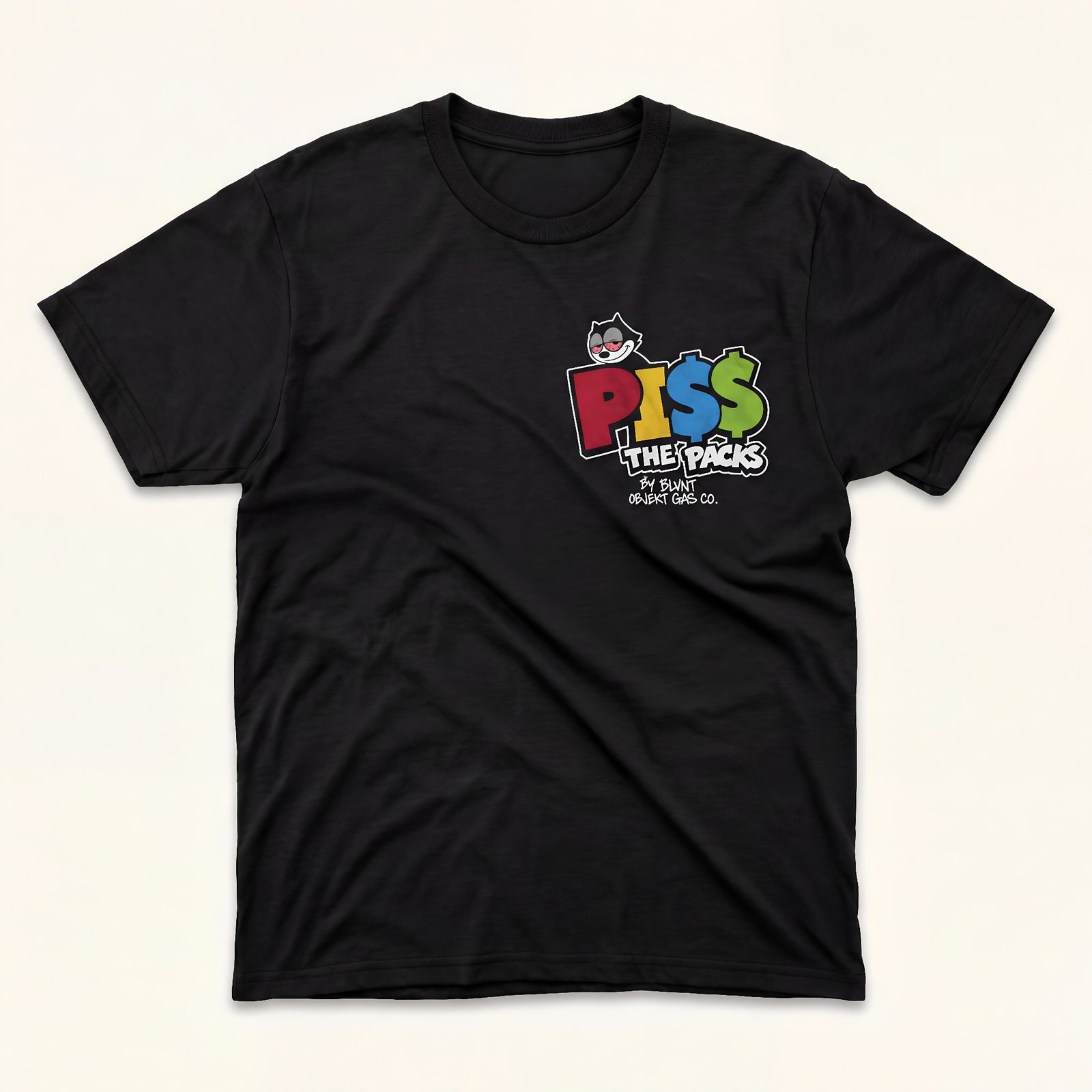 PISS PACKS black graphic tee front